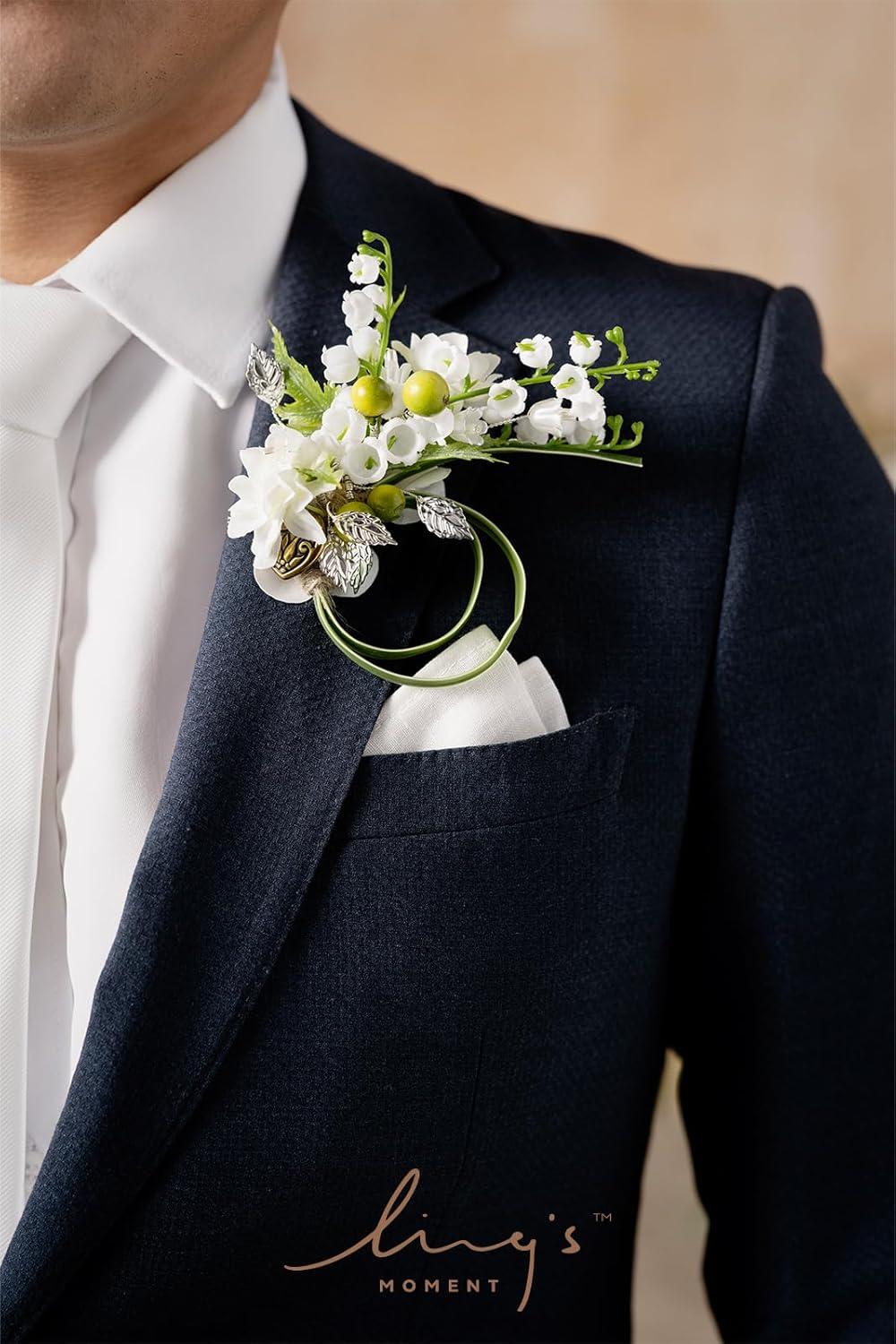 imageLings Moment Boutonniere for Men 6pcs Groom Groomsmen Boutonniere Artificial Flowers for Wedding DecorPromHomecoming etcWalnut BrownWhtwhite  Lily  Olive