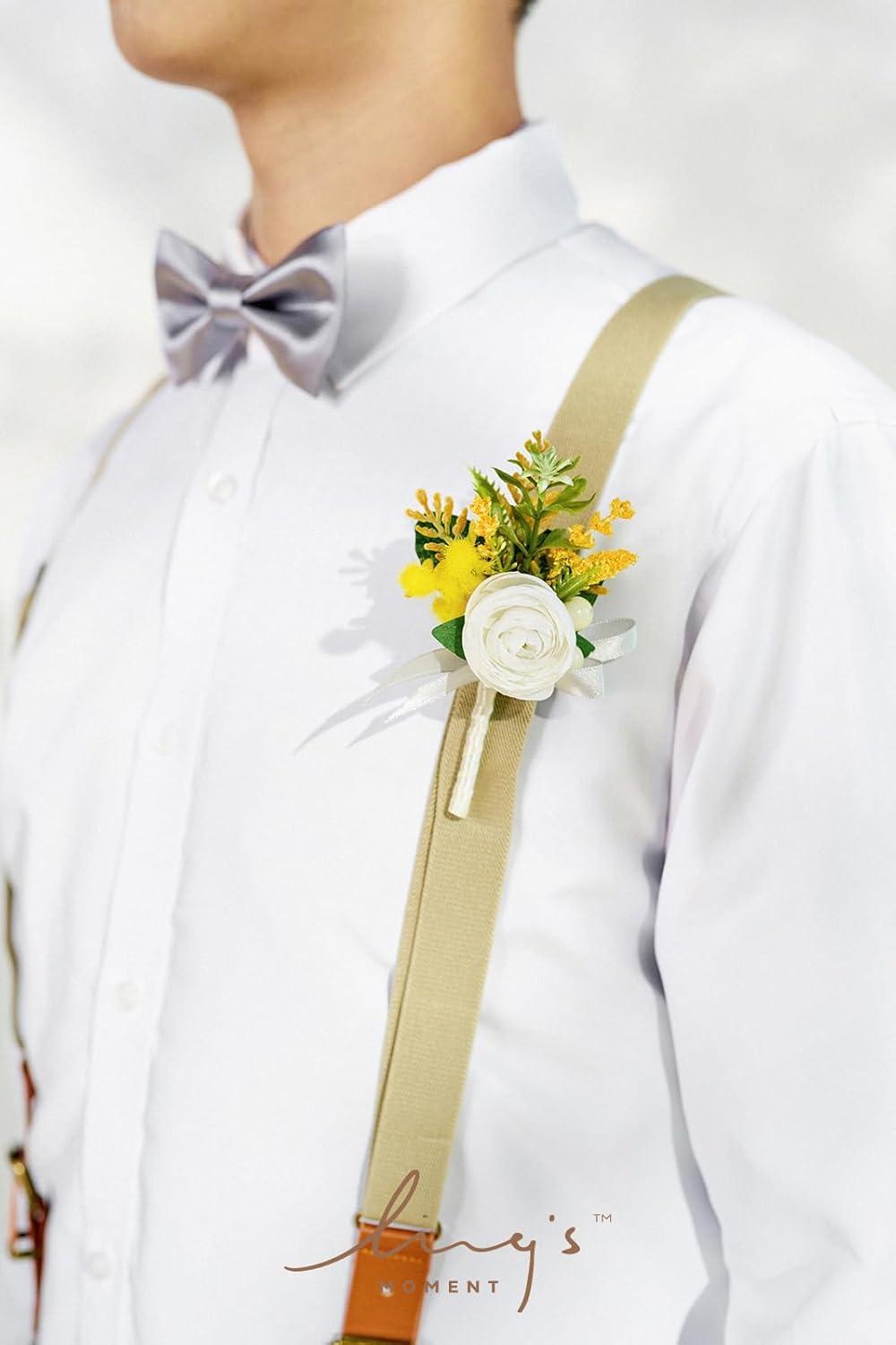 imageLings Moment Boutonniere for Men 6pcs Groom Groomsmen Boutonniere Artificial Flowers for Wedding DecorPromHomecoming etcWalnut BrownYlwyellow