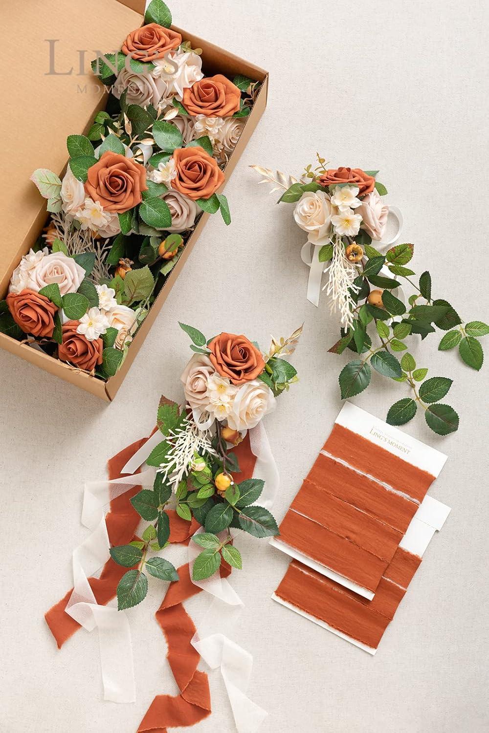 imageLings Moment PreArranged Wedding Flower Packages in Sunset TerracottaCeremony Decor Package Set of 15