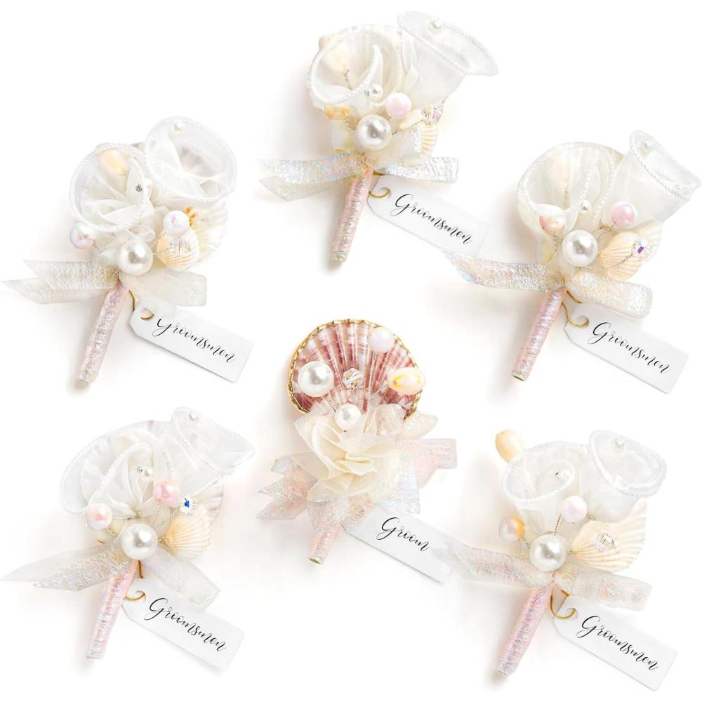 imageLings Moment Boutonniere for Men 6pcs Groom Groomsmen Boutonniere Artificial Flowers for Wedding DecorPromHomecoming etcWalnut BrownPkcream  Blush