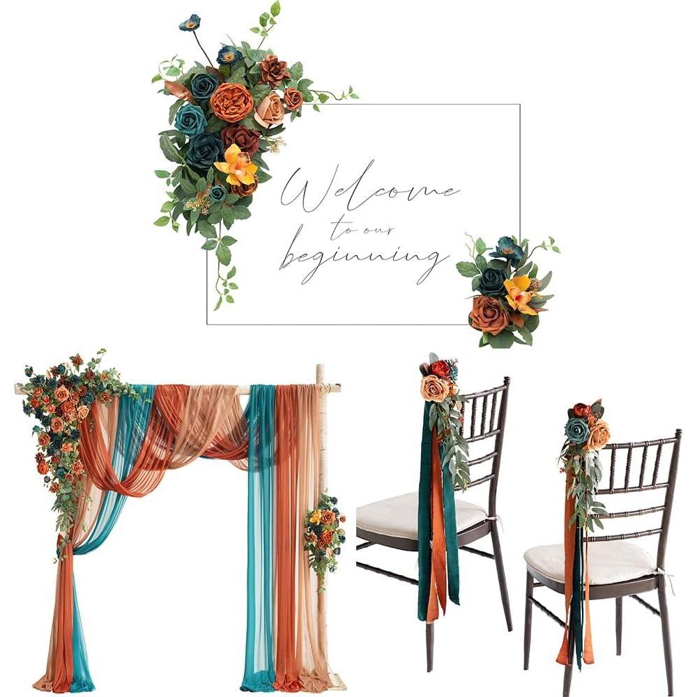 imageLings Moment PreArranged Wedding Flower Packages in Teal ampamp Burnt OrangeCeremony Decor Package Set of 15