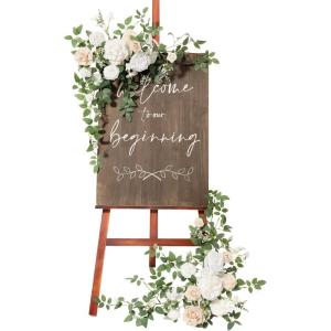 imageLings Moment 2pcs Wedding Flowers Garland Artificial Floral Swag Arch Decorations Greenery Arrangements Dusty Rose Cream Ceremony Reception Garden Easel Wall Entryway Outdoor BoardNOT Include SignWhite  Sage