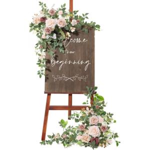 imageLings Moment 2pcs Wedding Flowers Garland Artificial Floral Swag Arch Decorations Greenery Arrangements Dusty Rose Cream Ceremony Reception Garden Easel Wall Entryway Outdoor BoardNOT Include SignDusty Rose  Cream