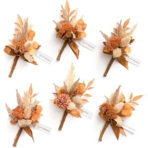 imageLings Moment Boutonniere for Men 6pcs Groom Groomsmen Boutonniere Artificial Flowers for Wedding DecorPromHomecoming etcWalnut BrownOrrust Boho  Terracotta