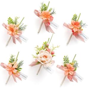 imageLings Moment Boutonniere for Men 6pcs Groom Groomsmen Boutonniere Artificial Flowers for Wedding DecorPromHomecoming etcWalnut BrownPkblush Garden  Pink