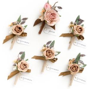 imageLings Moment Boutonniere for Men 6pcs Groom Groomsmen Boutonniere Artificial Flowers for Wedding DecorPromHomecoming etcWalnut BrownPkshabby Pink  Dusty Rose