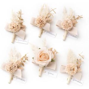 imageLings Moment Boutonniere for Men 6pcs Groom Groomsmen Boutonniere Artificial Flowers for Wedding DecorPromHomecoming etcWalnut BrownWhtwhite  Nude