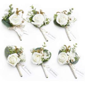 imageLings Moment Boutonniere for Men 6pcs Groom Groomsmen Boutonniere Artificial Flowers for Wedding DecorPromHomecoming etcWalnut BrownWhtwhite Baby Breath  Ivory