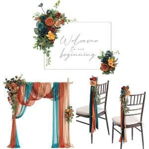 imageLings Moment PreArranged Wedding Flower Packages in Teal ampamp Burnt OrangeCeremony Decor Package Set of 15