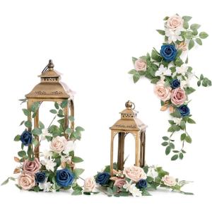 imageLings Moment 6Pack 18ft Artificial Flowers Garland Terracotta Lantern Flower Centerpieces Burnt Orange Wedding Aisle Decor Chair Flowers Arch Floral for Mantel Signs DIY Table Window Cake DecorationDusty Rose  Navy