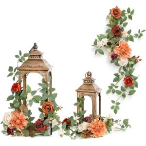 imageLings Moment 6Pack 18ft Artificial Flowers Garland Terracotta Lantern Flower Centerpieces Burnt Orange Wedding Aisle Decor Chair Flowers Arch Floral for Mantel Signs DIY Table Window Cake DecorationSunset Terracotta