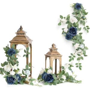 imageLings Moment 6Pack 18ft Artificial Flowers Garland Terracotta Lantern Flower Centerpieces Burnt Orange Wedding Aisle Decor Chair Flowers Arch Floral for Mantel Signs DIY Table Window Cake DecorationDusty Blue  Navy