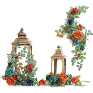 imageLings Moment 6Pack 18ft Artificial Flowers Garland Terracotta Lantern Flower Centerpieces Burnt Orange Wedding Aisle Decor Chair Flowers Arch Floral for Mantel Signs DIY Table Window Cake DecorationTeal  Orange