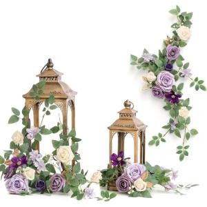 imageLings Moment 6Pack 18ft Artificial Flowers Garland Terracotta Lantern Flower Centerpieces Burnt Orange Wedding Aisle Decor Chair Flowers Arch Floral for Mantel Signs DIY Table Window Cake DecorationPastel Purple