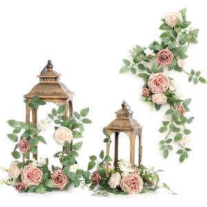 imageLings Moment 6Pack 18ft Artificial Flowers Garland Terracotta Lantern Flower Centerpieces Burnt Orange Wedding Aisle Decor Chair Flowers Arch Floral for Mantel Signs DIY Table Window Cake DecorationDusty Rose  Cream