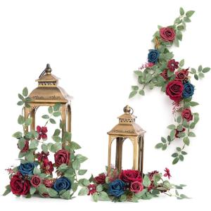 imageLings Moment 6Pack 18ft Artificial Flowers Garland Terracotta Lantern Flower Centerpieces Burnt Orange Wedding Aisle Decor Chair Flowers Arch Floral for Mantel Signs DIY Table Window Cake DecorationBurgundy  Navy