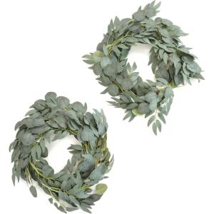 imageLings Moment Artificial Eucalyptus and Willow Greenery Garlands 59ft 2pcs Fake Vines for Wedding Table RunnerArchEnter Aisle Hanging DecorationsDusty Green Eucalyptus and Willow Garland