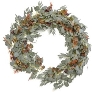 imageLings Moment Artificial Eucalyptus and Willow Greenery Garlands 59ft 2pcs Fake Vines for Wedding Table RunnerArchEnter Aisle Hanging DecorationsEucalyptus and Willow Garland  Terracotta Flowers