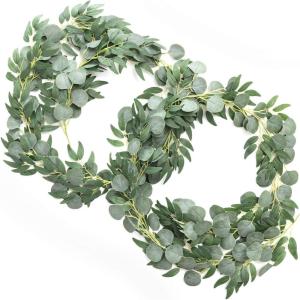 imageLings Moment Artificial Eucalyptus and Willow Greenery Garlands 59ft 2pcs Fake Vines for Wedding Table RunnerArchEnter Aisle Hanging DecorationsSage Green Eucalyptus and Willow Garland