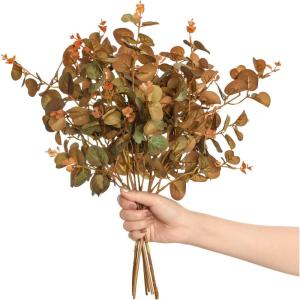 imageLings Moment Artificial Plants Amber Eucalyptus Leaves Branches6Pcs 175quot Tall Fake Greenery Filler wStems Realistic Texture Money Plant Leaves Decor for Wedding BouquetsTable Centerpieces RoomFallamber