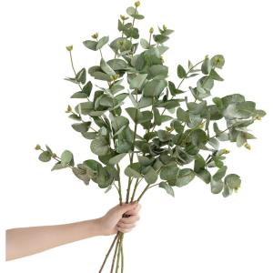 imageLings Moment Artificial Plants Amber Eucalyptus Leaves Branches6Pcs 175quot Tall Fake Greenery Filler wStems Realistic Texture Money Plant Leaves Decor for Wedding BouquetsTable Centerpieces RoomGrdark Greendg