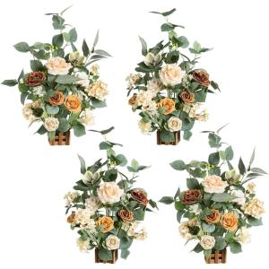 imageLings Moment 175quot Tall Standing Artificial Flowers Arrangements 4 pcs Fall Wedding Aisle Runner Chair Decorations White Beige Centerpieces for Ceremony Reception Rose Floral Party OutdoorApricot  Peach