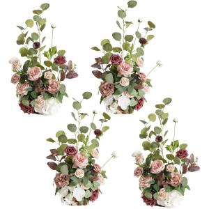 imageLings Moment 175quot Tall Standing Artificial Flowers Arrangements 4 pcs Fall Wedding Aisle Runner Chair Decorations White Beige Centerpieces for Ceremony Reception Rose Floral Party OutdoorDusty Rose  Mauve