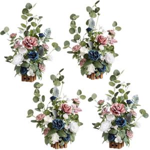 imageLings Moment 175quot Tall Standing Artificial Flowers Arrangements 4 pcs Fall Wedding Aisle Runner Chair Decorations White Beige Centerpieces for Ceremony Reception Rose Floral Party OutdoorDusty Rose  Navy