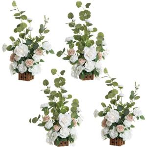 imageLings Moment 175quot Tall Standing Artificial Flowers Arrangements 4 pcs Fall Wedding Aisle Runner Chair Decorations White Beige Centerpieces for Ceremony Reception Rose Floral Party OutdoorWhite  Sage