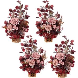 imageLings Moment 175quot Tall Standing Artificial Flowers Arrangements 4 pcs Fall Wedding Aisle Runner Chair Decorations White Beige Centerpieces for Ceremony Reception Rose Floral Party OutdoorBurgundy  Dusty Rose2024