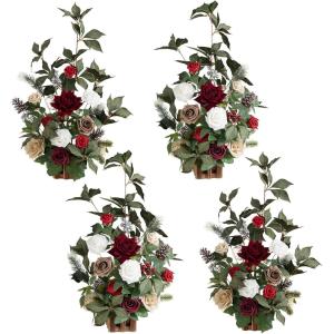 imageLings Moment 175quot Tall Standing Artificial Flowers Arrangements 4 pcs Fall Wedding Aisle Runner Chair Decorations White Beige Centerpieces for Ceremony Reception Rose Floral Party OutdoorRed Christmas