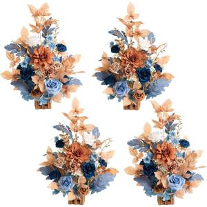 imageLings Moment 175quot Tall Standing Artificial Flowers Arrangements 4 pcs Fall Wedding Aisle Runner Chair Decorations White Beige Centerpieces for Ceremony Reception Rose Floral Party OutdoorBurnt Orange  Navy Blue