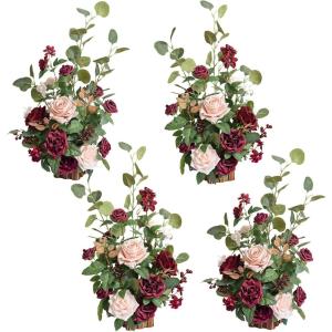 imageLings Moment 175quot Tall Standing Artificial Flowers Arrangements 4 pcs Fall Wedding Aisle Runner Chair Decorations White Beige Centerpieces for Ceremony Reception Rose Floral Party OutdoorMarsala  Blush