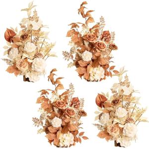 imageLings Moment 175quot Tall Standing Artificial Flowers Arrangements 4 pcs Fall Wedding Aisle Runner Chair Decorations White Beige Centerpieces for Ceremony Reception Rose Floral Party OutdoorRust  Sepia