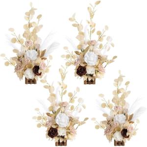 imageLings Moment 175quot Tall Standing Artificial Flowers Arrangements 4 pcs Fall Wedding Aisle Runner Chair Decorations White Beige Centerpieces for Ceremony Reception Rose Floral Party OutdoorWhite  Beige