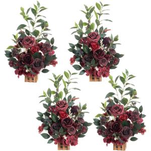 imageLings Moment 175quot Tall Standing Artificial Flowers Arrangements 4 pcs Fall Wedding Aisle Runner Chair Decorations White Beige Centerpieces for Ceremony Reception Rose Floral Party OutdoorBordeaux Red
