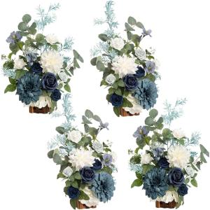 imageLings Moment 175quot Tall Standing Artificial Flowers Arrangements 4 pcs Fall Wedding Aisle Runner Chair Decorations White Beige Centerpieces for Ceremony Reception Rose Floral Party OutdoorDusty Blue  Navy
