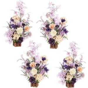 imageLings Moment 175quot Tall Standing Artificial Flowers Arrangements 4 pcs Fall Wedding Aisle Runner Chair Decorations White Beige Centerpieces for Ceremony Reception Rose Floral Party OutdoorLavender