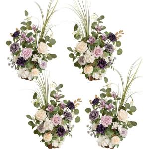 imageLings Moment 175quot Tall Standing Artificial Flowers Arrangements 4 pcs Fall Wedding Aisle Runner Chair Decorations White Beige Centerpieces for Ceremony Reception Rose Floral Party OutdoorLilac  Gold