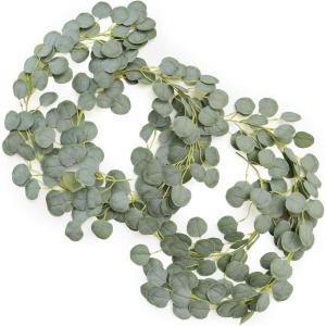 imageLings Moment Artificial Eucalyptus Leaves Greenery Garland 59ft Fake Silk Long Vines Faux Wreath Realistic Stems for Table Centerpieces Wedding Outdoors Decor 2pcs