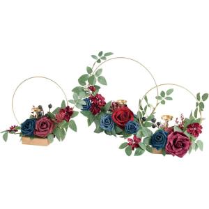 imageLings Moment Candle Holder Hoop Terracotta Wreath Floral Centerpieces for Sweetheart Table Head Table Ceremony Reception Artificial Flowers Decorations AssembledSet of 3Navy Blue  Burgundy