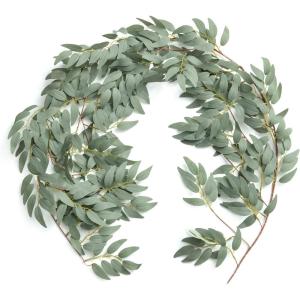 imageLings Moment Italian Ruscus Greenery 59ft Artificial Silk Real Touch Willow Leaf Garland Fake Wispy Rustic Vine Stem Swag for Table Centerpieces Wedding Arch Decor Dark GreenDusty Green