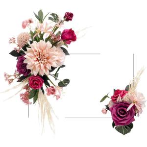 imageLings Moment 2 Wedding Artificial Sign Flower Swag Arch Floral Garlands Gold Champagne Christmas for Ceremony Party Reception Entrance Welcome Easel Door Backdrop Decor Wall Home Entryway OutdoorMagenta
