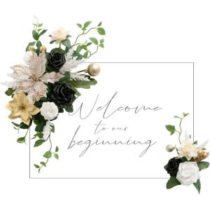 imageLings Moment 2 Wedding Artificial Sign Flower Swag Arch Floral Garlands Gold Champagne Christmas for Ceremony Party Reception Entrance Welcome Easel Door Backdrop Decor Wall Home Entryway OutdoorWht Christmas