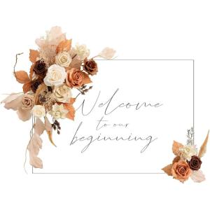 imageLings Moment 2 Wedding Artificial Sign Flower Swag Arch Floral Garlands Gold Champagne Christmas for Ceremony Party Reception Entrance Welcome Easel Door Backdrop Decor Wall Home Entryway OutdoorOr Rust  Sepia