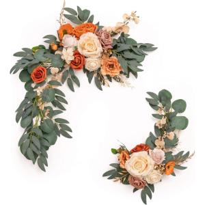 imageLings Moment 2 Wedding Artificial Sign Flower Swag Arch Floral Garlands Gold Champagne Christmas for Ceremony Party Reception Entrance Welcome Easel Door Backdrop Decor Wall Home Entryway OutdoorOr Sunset Terracotta