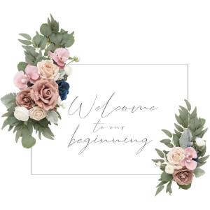 imageLings Moment 2 Wedding Artificial Sign Flower Swag Arch Floral Garlands Gold Champagne Christmas for Ceremony Party Reception Entrance Welcome Easel Door Backdrop Decor Wall Home Entryway OutdoorPk Dusty Rose  Navy