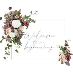imageLings Moment 2 Wedding Artificial Sign Flower Swag Arch Floral Garlands Gold Champagne Christmas for Ceremony Party Reception Entrance Welcome Easel Door Backdrop Decor Wall Home Entryway OutdoorPk Dusty Rose  Mauve