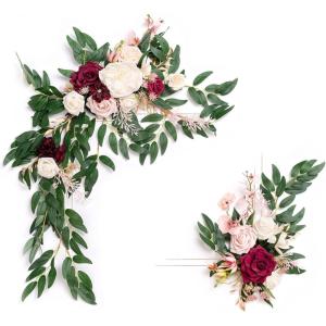 imageLings Moment 2 Wedding Artificial Sign Flower Swag Arch Floral Garlands Gold Champagne Christmas for Ceremony Party Reception Entrance Welcome Easel Door Backdrop Decor Wall Home Entryway OutdoorRed Marsala