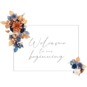 imageLings Moment 2 Wedding Artificial Sign Flower Swag Arch Floral Garlands Gold Champagne Christmas for Ceremony Party Reception Entrance Welcome Easel Door Backdrop Decor Wall Home Entryway OutdoorOr Burnt Orange  Navy